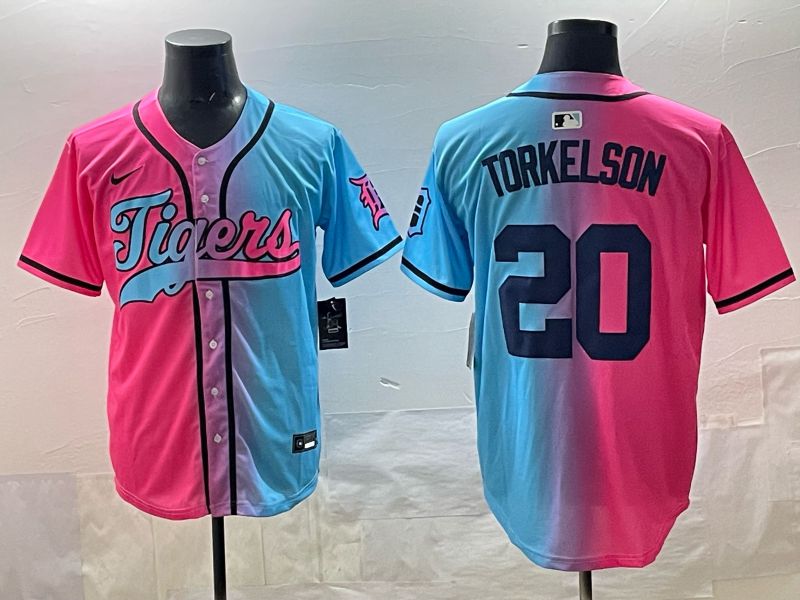 Men 2025 Detroit Tigers #20 Torkelson Blue pink Game Nike MLB Jersey style 01